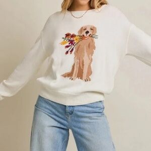 NWT Dog Graphic Crewneck Sweater Golden Retriever
